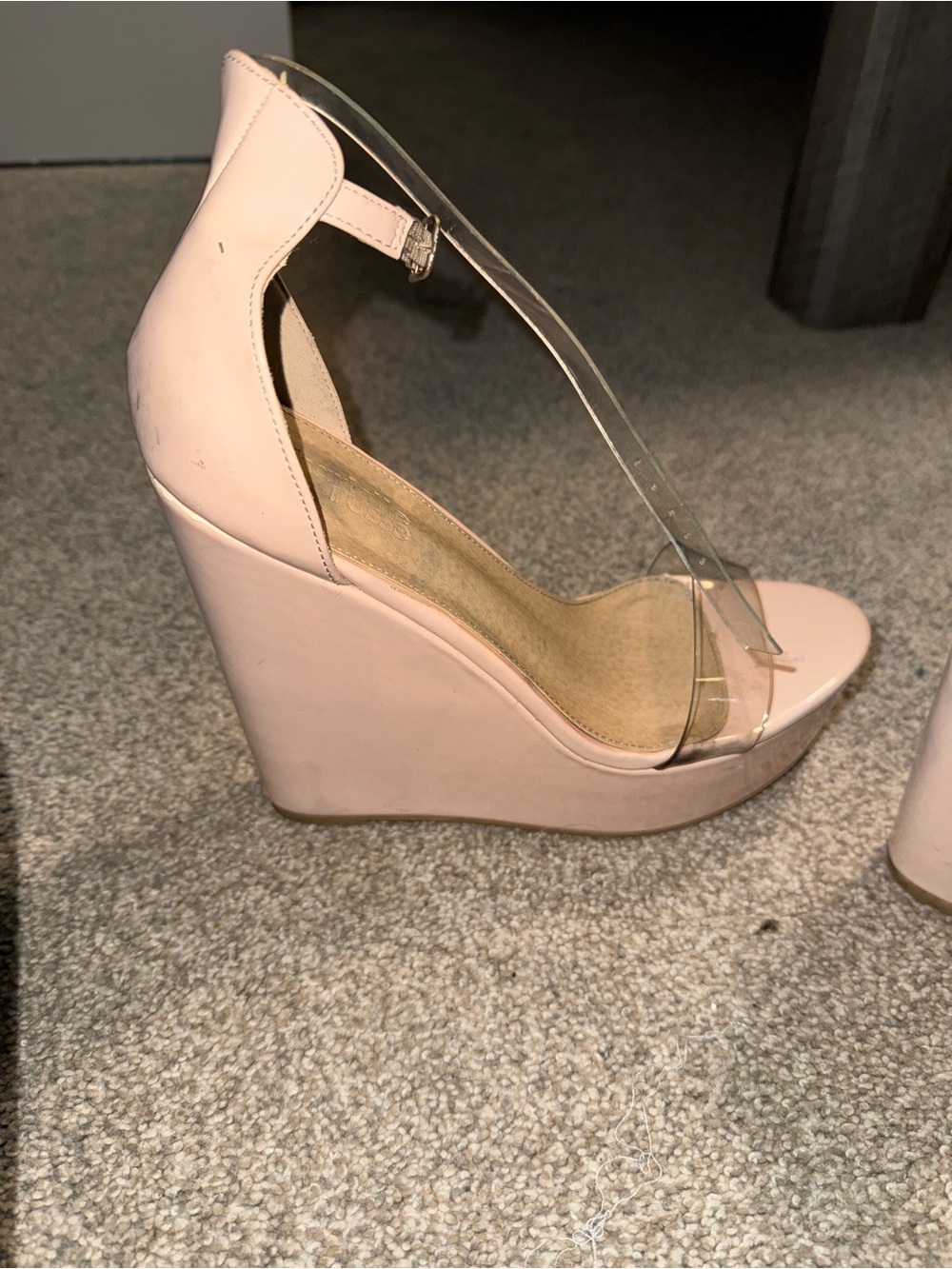 Charlotte Russe Pale Pink Wedge Sandals with Clear Straps- worn once